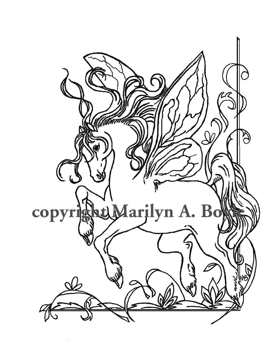ADULT COLORING PAGE Digital Download Fairy Horse Doodle Pen And
