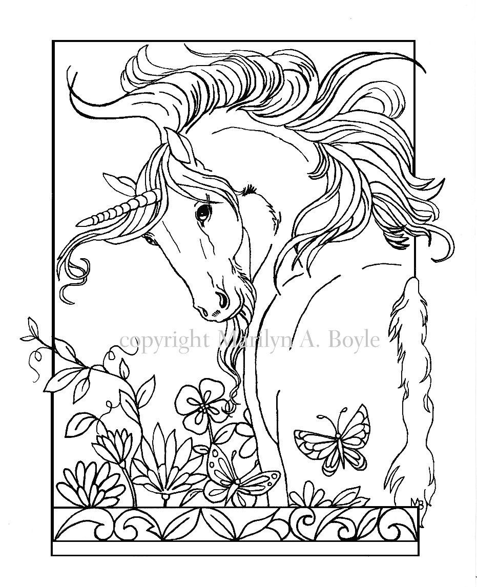 ADULT COLORING PAGE digital download Unicorn flowers Etsy