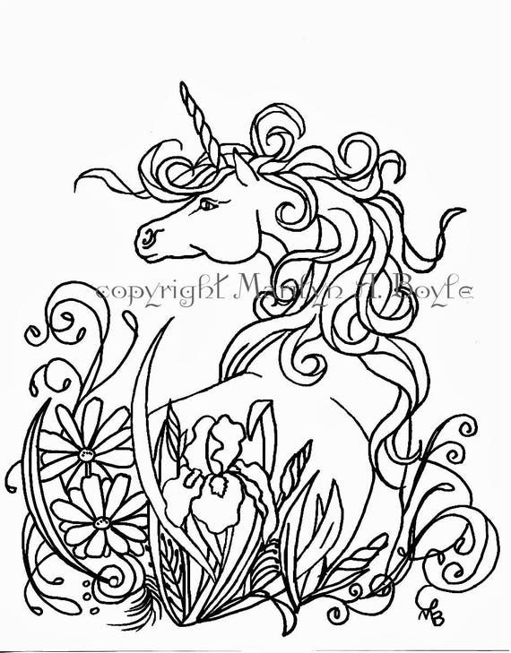 Download Items similar to ADULT COLORING PAGE; fantasy, unicorn ...