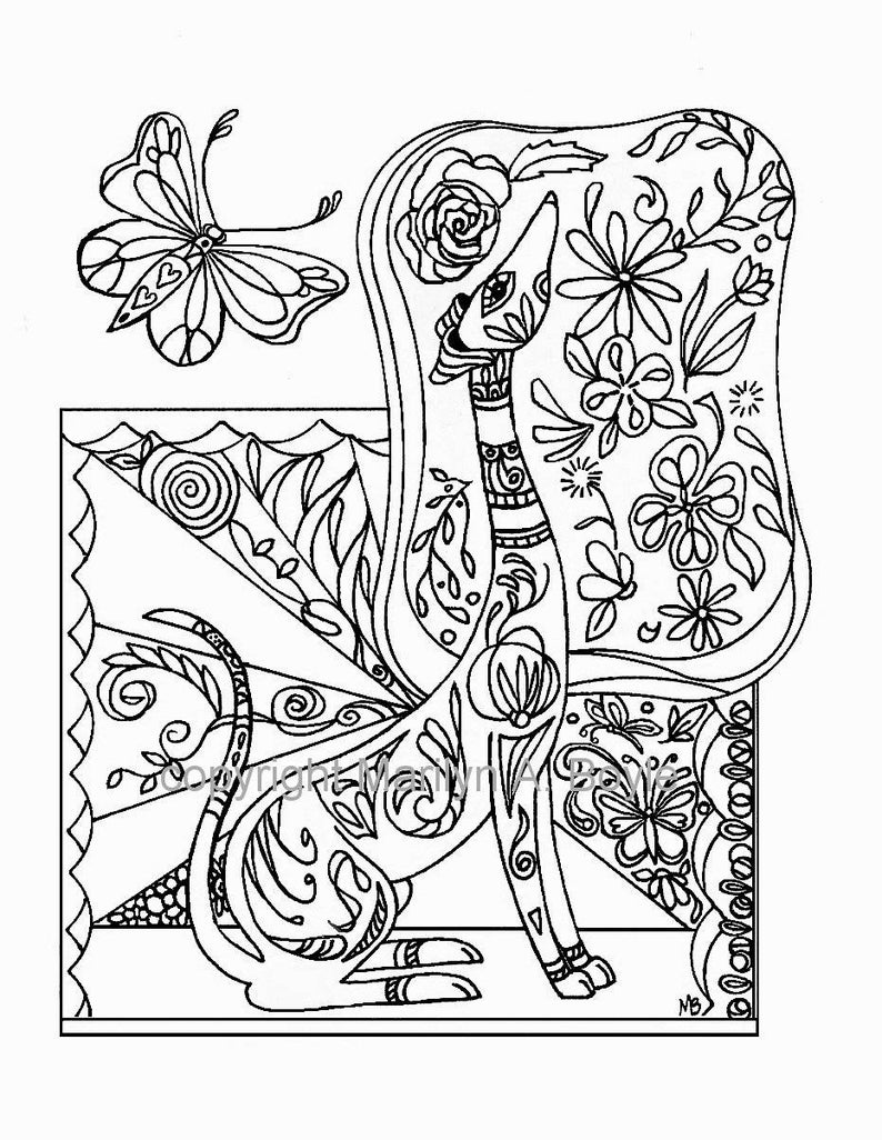 Download DIGITAL PRINT-GREYHOUND download coloring page pen and ink | Etsy