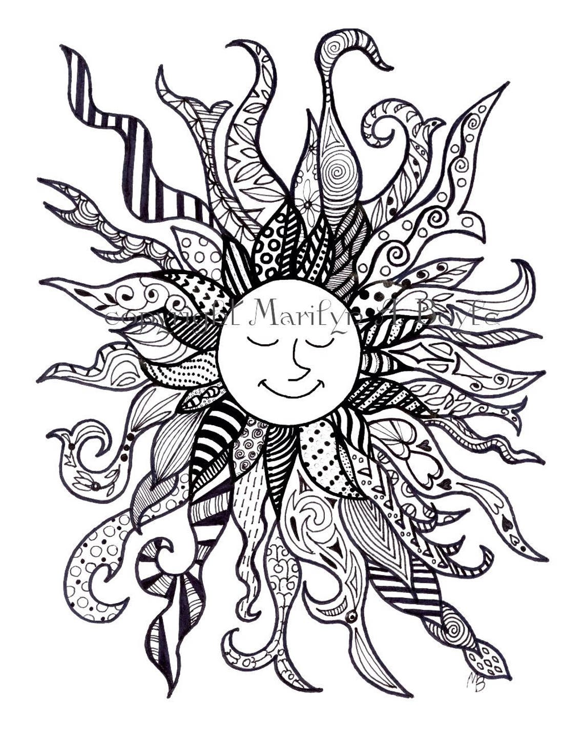 ADULT COLORING PAGE: sun sun's rays from an original | Etsy