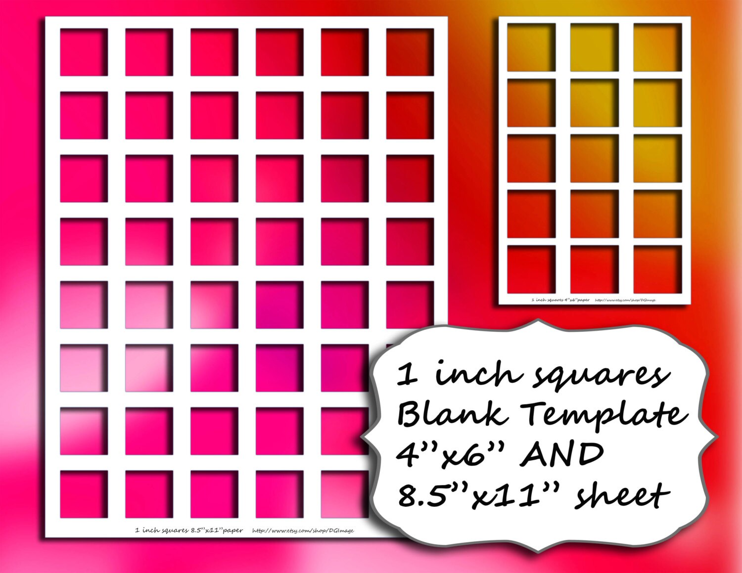 1 Inch Squares Template on 4x6 and | Etsy