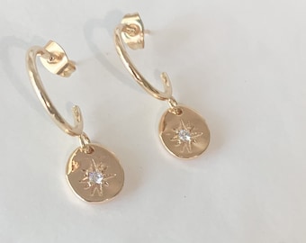 Zircon Star Drop Gold Dangle Earrings, Hoop Earrings, New Zealand Earrings, Brides Earrings, New Zealand Jewellery