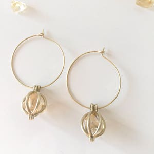 Citrine Brass Cage Earrings, Citrine Hoops, Gold Hoops, Bohemian Jewelry, Boho Earrings, Festival Jewelry, Healing Jewelry