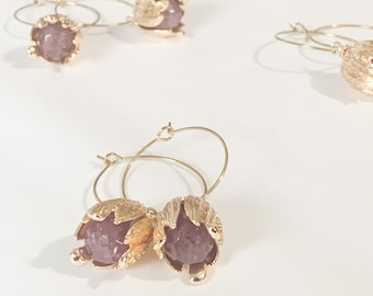 Botanica Pod Strawberry Quartz Earrings, Gold Plated Earrings, Bridal Jewellery, New Zealand Made