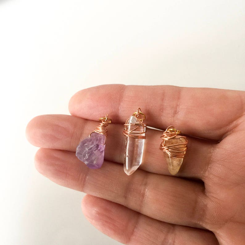 Healing Trio Of Love Necklace, Amethyst, Citrine, Crystal Quartz, Healing Jewelry, Bohemian Jewellery, Crystal Necklace, Crystal Pendant, NZ image 2