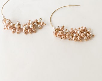 Ivory Rose Gold Pearl Big Open Hoops, Bridal Earrings, Swarovski Pearls, Pearl Jewellery, New Zealand Made, Foundry and Co, Hoop Earrings
