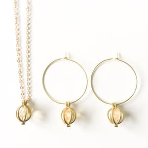 Gold Bohemian Jewelry Jade Crystal Jewelry Hoop Earrings New Zealand Made 14K Gold Caged Brass Jewellery Jade Jewelry Set