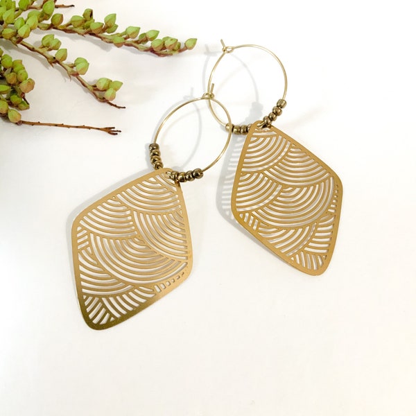 Brass Stencil Cut Hoops, Bohemian Hoop Earrings, New Zealand Made, Foundry and Co, Hoop Earrings