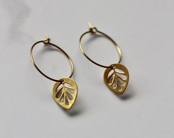 Brass Leaf Hoops, Earrings, Jewellery, New Zealand Made, Foundry and Co, Hoop Earrings