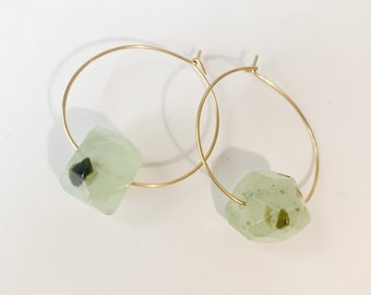 Green Quartz Rock Hoops, Bohemian Hoop Earrings, Healing Crystals, Rutilated Quartz, Hoops, New Zealand Made, Foundry and Co, Hoop Earrings