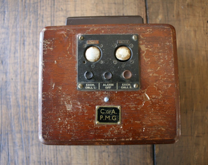 PMG Telephone Exchange Box Postmaster General Timber and Bakelite Phone