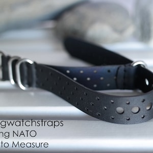 Black Waterproof 1.5mm thick Rubber Divers RALLY army style watch strap 18 - 25mm widths Stainless Steel or PVD