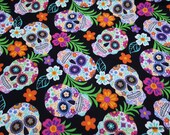 Flannel Fabric - Floral Skeleton Tossed - By the Yard - 100 Cotton Flannel