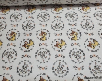 Character Flannel Fabric - Disney Bambi and Thumper Wreath on White - By the yard - 100% Cotton Flannel