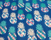 Flannel Fabric - Multi Color Pineapple on Blue - By the Yard - 100% Cotton Flannel