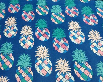 Flannel Fabric - Multi Color Pineapple on Blue - By the Yard - 100% Cotton Flannel