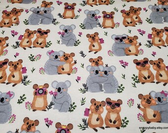 Flannel Fabric - Quokka Selfies on Cream - By the yard - 100% Cotton Flannel