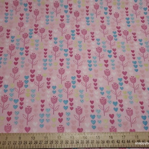 Flannel Fabric Flowers and Hearts Pink By the yard 100% Cotton Flannel image 2