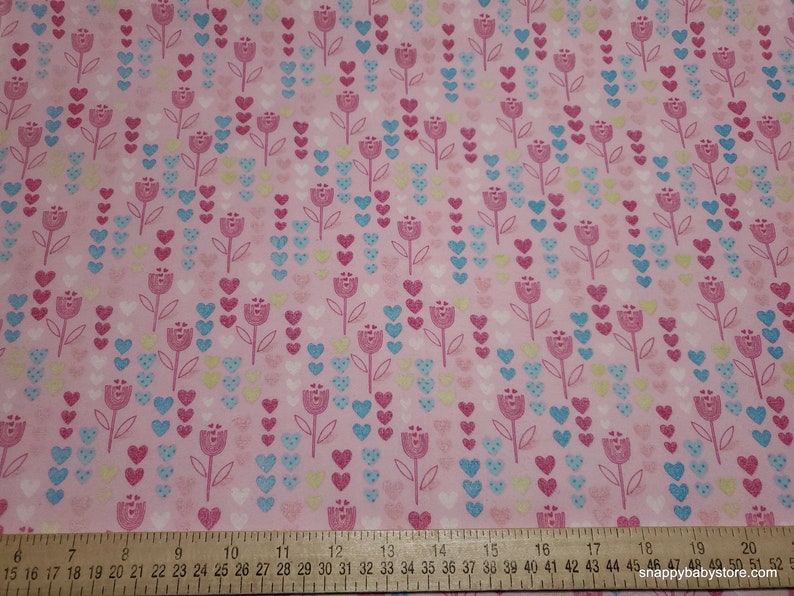 Flannel Fabric Flowers and Hearts Pink By the yard 100% Cotton Flannel image 2