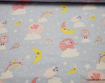 Flannel Fabric - Elephants on Blue - By the yard - 100% Cotton Flannel