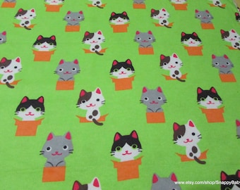 Flannel Fabric - Peek a Boo Kitty - By the yard - 100% Cotton Flannel