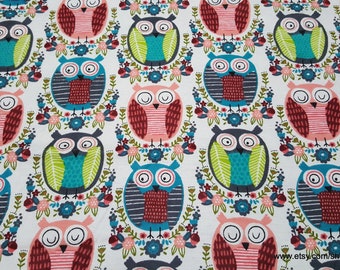Flannel Fabric - Artsy Owls - By the yard - 100% Cotton Flannel