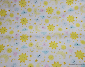 Flannel Fabric - Cheerful Sky on White - By the yard - 100% Cotton Flannel
