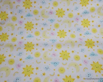 Flannel Fabric - Cheerful Sky on White - By the yard - 100% Cotton Flannel