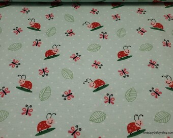 Flannel Fabric - Little Ladybug Blue - By the yard - 100% Cotton Flannel