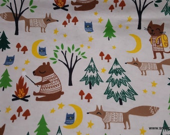 Flannel Fabric - Camping with Smores Woodland - By the yard - 100% Cotton Flannel
