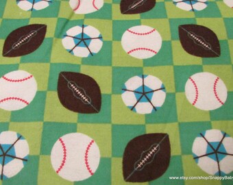 Flannel Fabric - Sports Block Green - By the yard - 100% Cotton Flannel