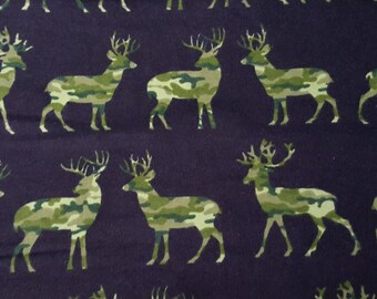 Flannel Fabric - Camo Deer on Black - By the yard - 100% Cotton Flannel