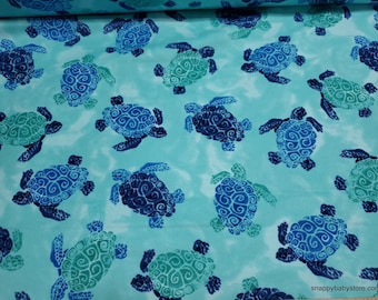 Flannel Fabric - Swimming Turtles Blue - By the yard - 100% Cotton Flannel