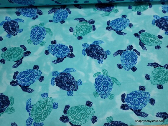 Flannel Fabric - Swimming Turtles Blue - By the yard - 100% Cotton Flannel