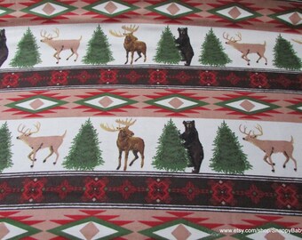 Flannel Fabric - Wintertime Animal Stripe - By the yard - 100% Cotton Flannel