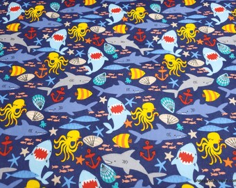 Premium Flannel Fabric - Sea Mist Sea Friends Navy Premium - By the yard - 100% Cotton Flannel