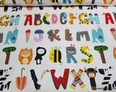 Flannel Fabric - Alphabet Animals - By the yard - 100% Cotton Flannel