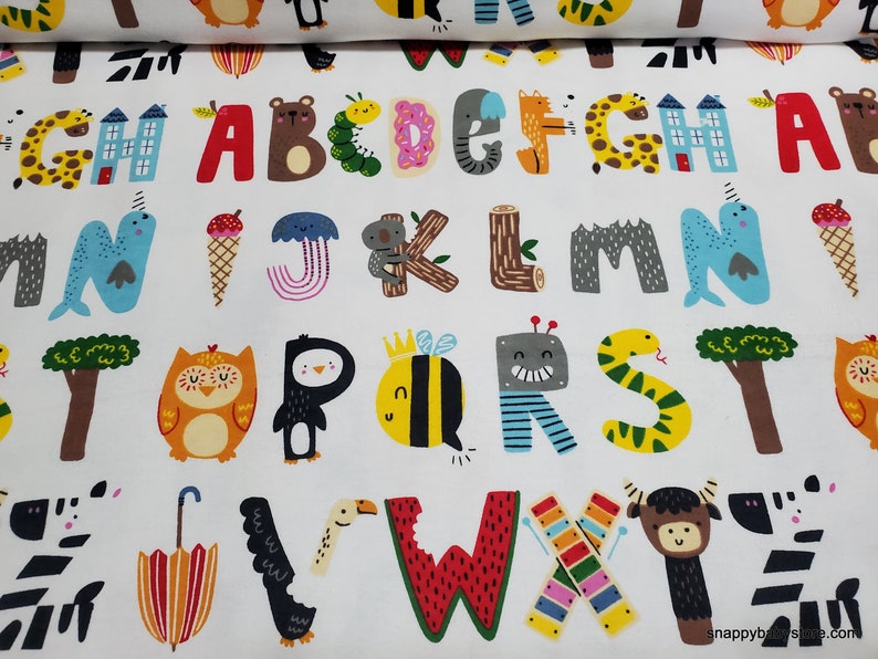 Flannel Fabric Alphabet Animals by the Yard 100 Cotton Etsy