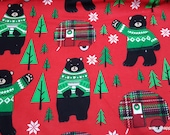 Christmas Flannel Fabric - Bears and Christmas Campers - By the Yard - 100% Cotton Flannel