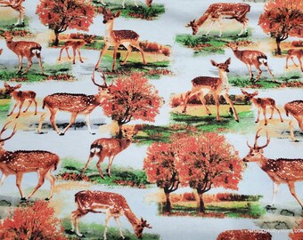 Flannel Fabric - Deer Scenic - By the yard - 100% Cotton Flannel
