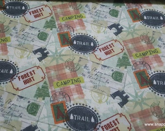 Flannel Fabric - World Traveler Stamps - By the yard - 100% Cotton Flannel