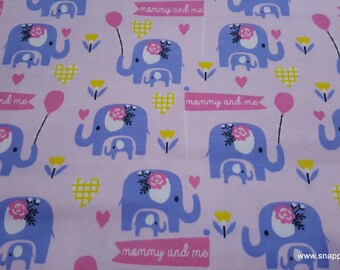 Flannel Fabric - Mommy and Me Elephant - By the yard - 100% Cotton Flannel