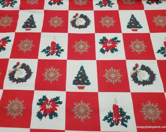 Christmas Flannel Fabric - Yesteryuletide Christmas Icons Checks - By the yard - 100% Cotton Flannel