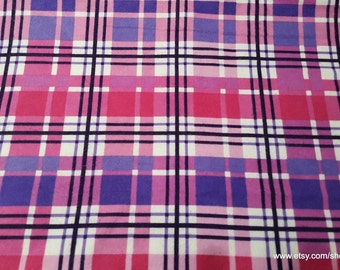 Flannel Fabric - Purple Pink Plaid - By the yard - 100% Cotton Flannel