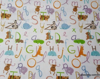 Flannel Fabric - Alphabets and Animals Pastel - By the yard - 100% Cotton Flannel