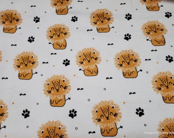Flannel Fabric - Mr Lion on White - By the yard - 100% Cotton Flannel