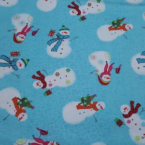 Christmas Flannel Fabric - Sweet Snowman - By the yard - 100% Cotton Flannel