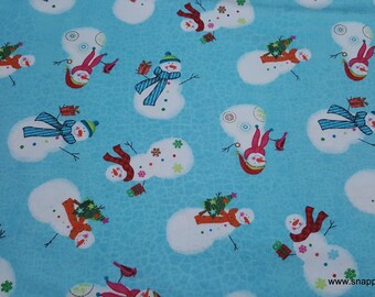 Christmas Flannel Fabric - Sweet Snowman - By the yard - 100% Cotton Flannel