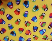 Flannel Fabric - What a Hoot Small Owls Yellow - By the Yard - 100% Cotton Flannel